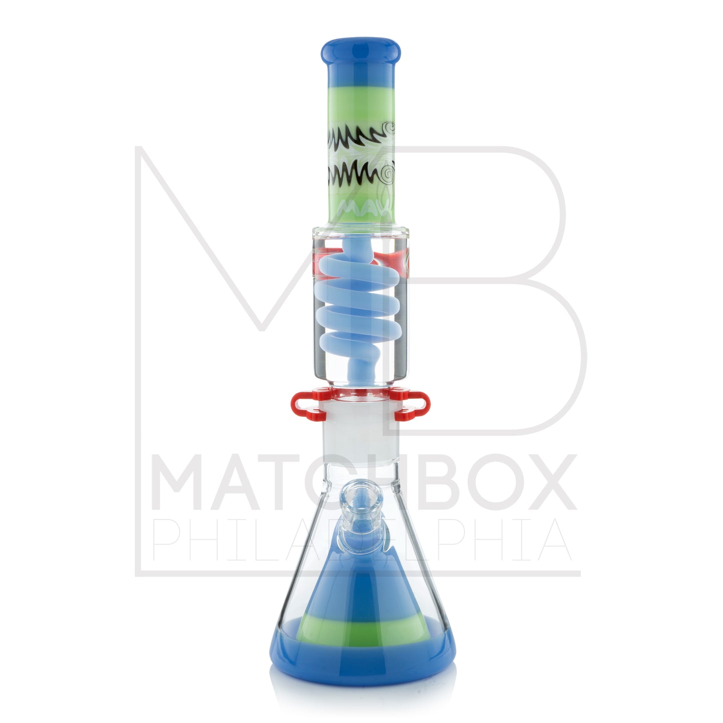 16" Worked Pyramid Coil Beaker | Milk Blue & Slime