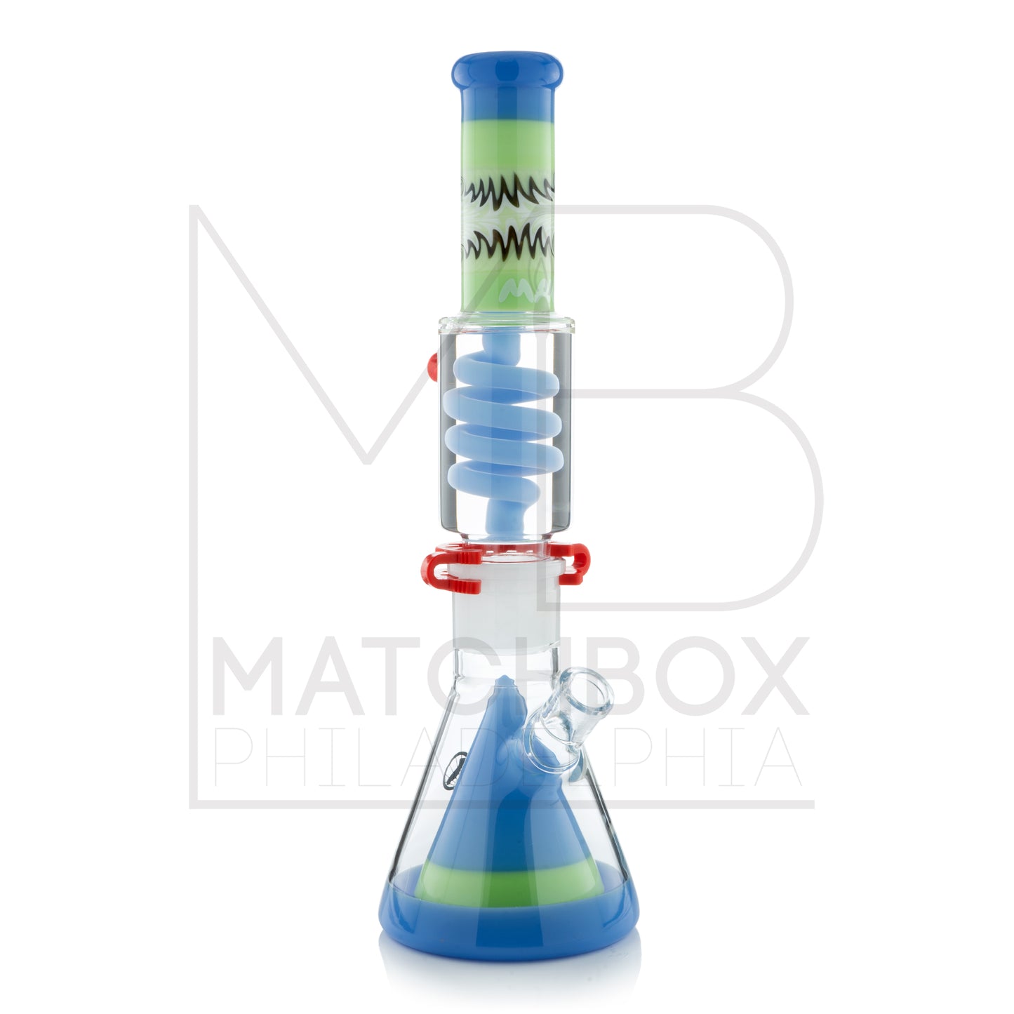 16" Worked Pyramid Coil Beaker | Milk Blue & Slime