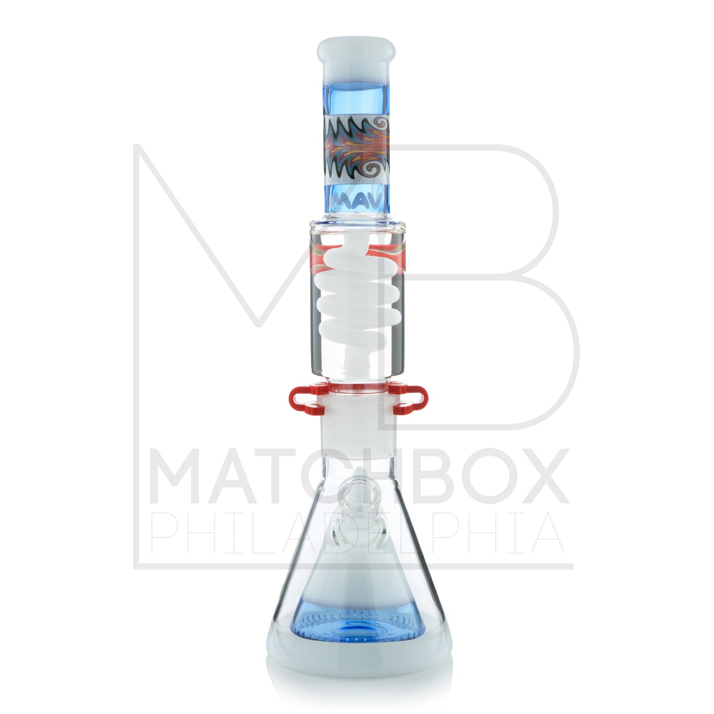 16" Worked Pyramid Coil Beaker | White & Blue