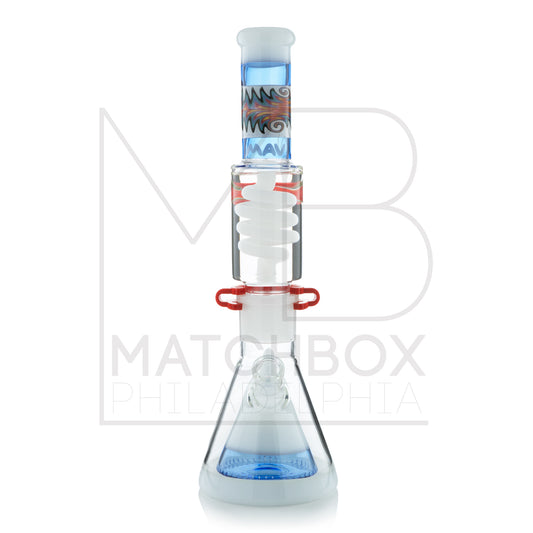 16" Worked Pyramid Coil Beaker | White & Blue