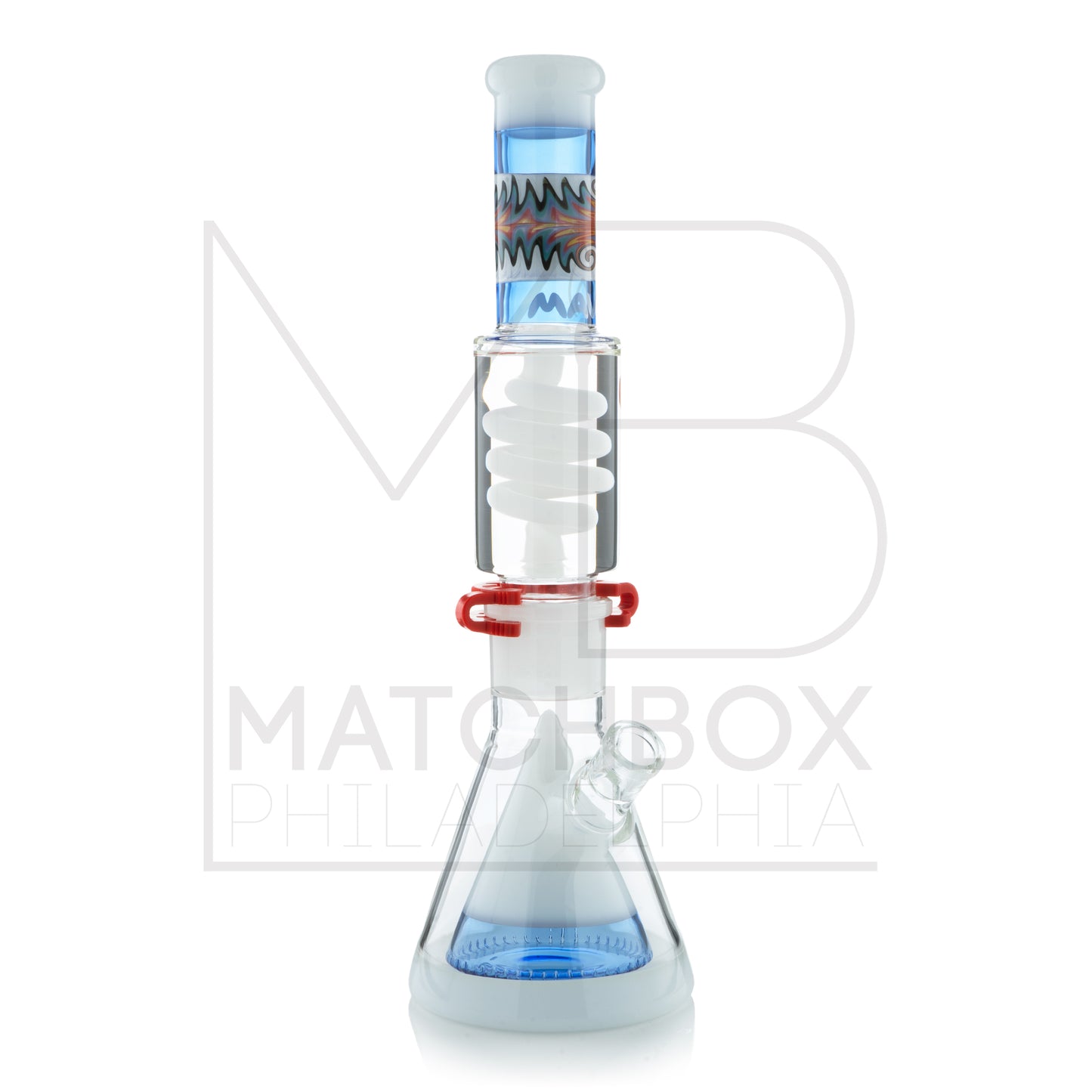 16" Worked Pyramid Coil Beaker | White & Blue